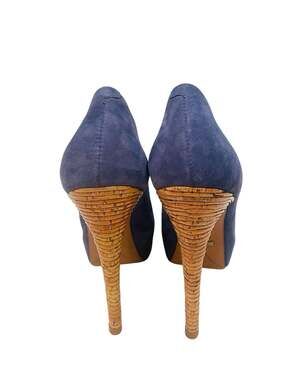Schutz Blue Suede Platform Heels with Cork-Style Heels Size: 8B